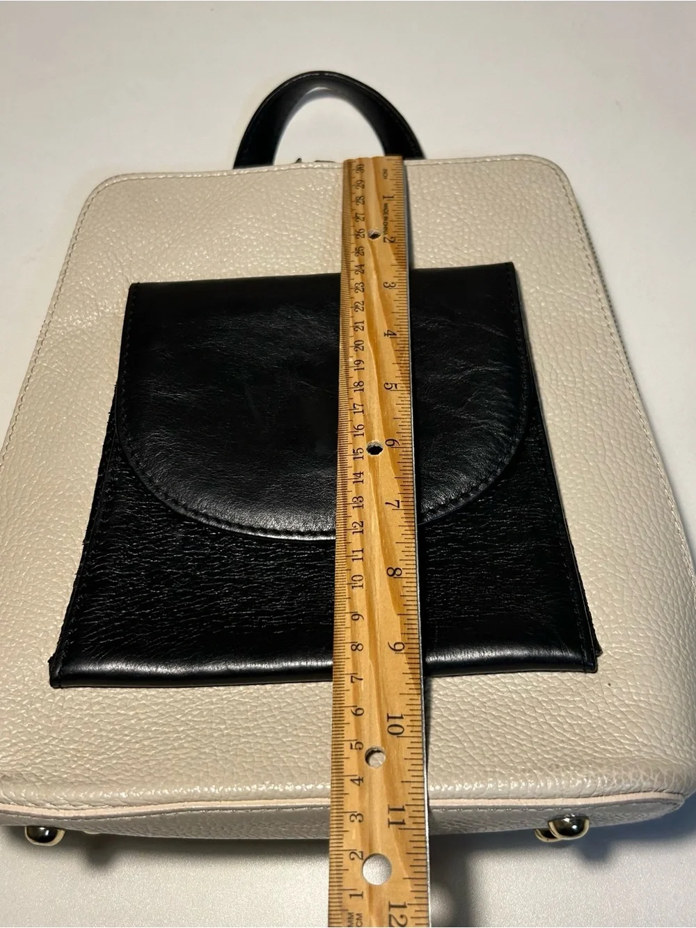 Divina Firenze Leather Convertible Backpack Crossbody Black White Minimal